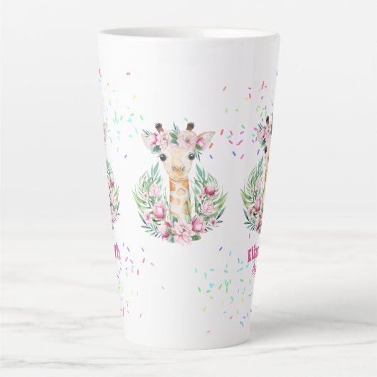 Boho-giraffe bloemen vernoemde meisjes, tienercade latte mok (Voorkant)