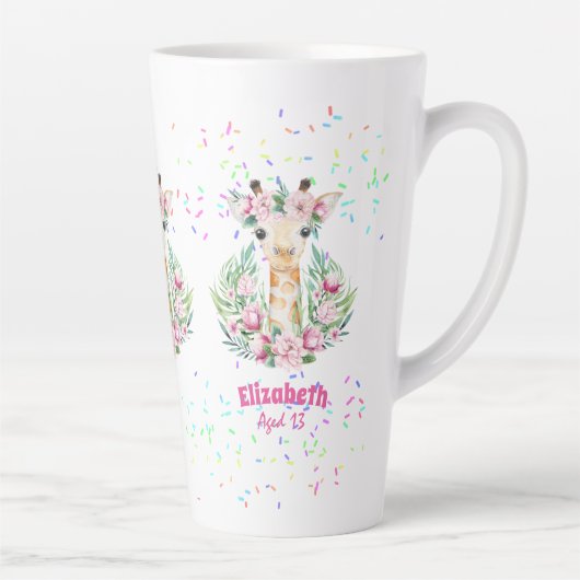 Boho-giraffe bloemen vernoemde meisjes, tienercade latte mok (Rechts)