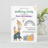 Boho Giraffe Blue Rainbow 6e verjaardag Kaart (Staand voorkant)