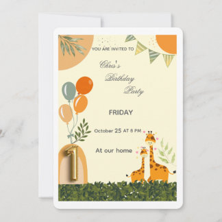 Boho-giraffe eerste verjaardagsuitnodiging kaart