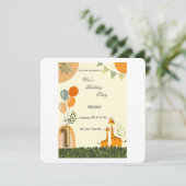 Boho-giraffe eerste verjaardagsuitnodiging  save the date (Staand voorkant)