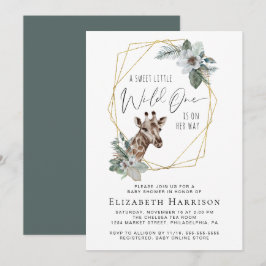 Boho Giraffe Floral Waterverf Baby shower Kaart