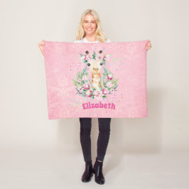 Boho Giraffe Flowers Named Girls, Tiener cadeaus Fleece Deken