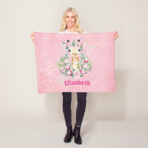 Boho Giraffe Flowers Named Girls, Tiener cadeaus Fleece Deken