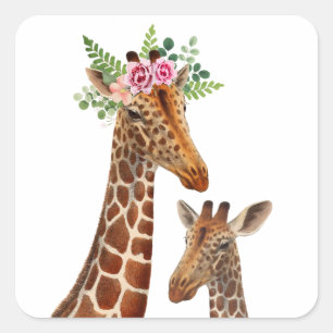 Boho Giraffe Mama + Baby shower Vierkante Sticker