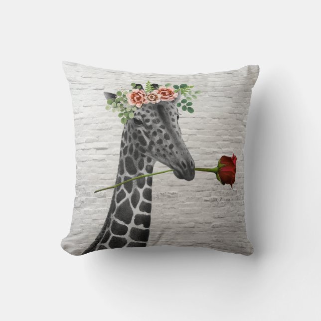 Boho Giraffe Roos Valentijnskussen Kussen (Voorkant)