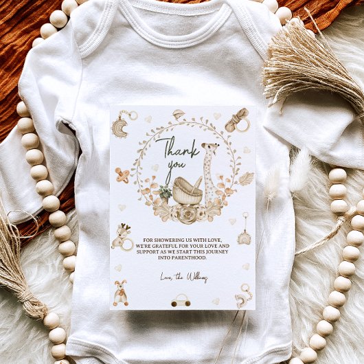 Boho Giraffe & Speelgoed Genderneutraal Baby showe Bedankkaart