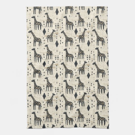 Boho-giraffe-stamppatroon Theedoek (Verticaal)