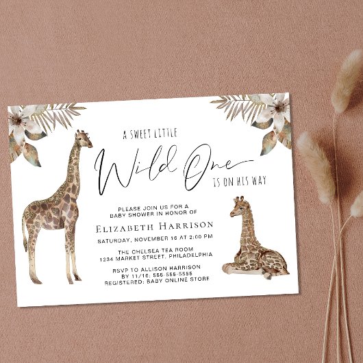 Boho Giraffe Waterverf Baby shower Kaart