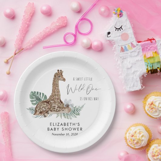 Boho Giraffe Waterverf Baby shower Papieren Bordje (Feest)
