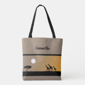 Boho-Giraffes op zonsondergang met volle maan Tote Bag (Achterkant)