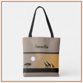 Boho-Giraffes op zonsondergang met volle maan Tote Bag