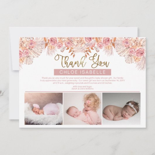 Boho Girl 3 Foto Pampas Grass | Roos Floral Bedankkaart (Voorkant)