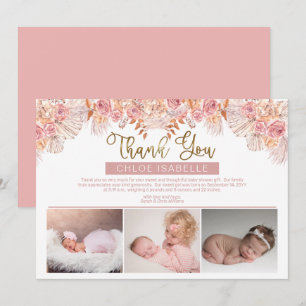 Boho Girl 3 Foto Pampas Grass Roos Floral Bedankkaart
