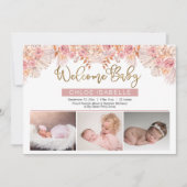 Boho Girl 3 Foto Pampas Grass | Roos Floral Birth Aankondiging (Voorkant)