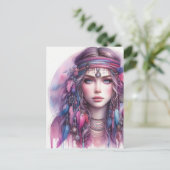 Boho Girl AI Kunst Boheemse Mode Briefkaart (Staand voorkant)