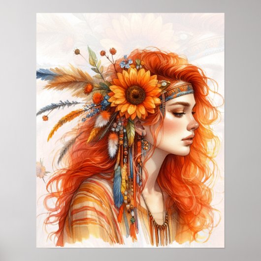 Boho Girl AI Kunst Boheemse Mode Poster (Voorkant)