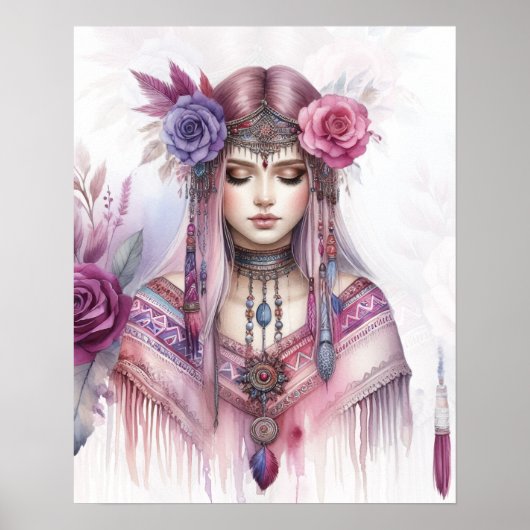 Boho Girl AI Kunst Boheemse Mode Poster (Voorkant)