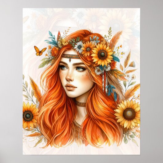 Boho Girl AI Kunst Boheemse Mode Poster (Voorkant)