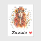Boho Girl AI Kunst Boheemse Mode Sticker (Vel)