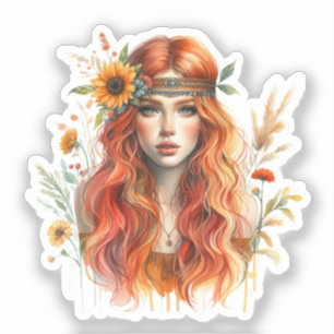 Boho Girl AI Kunst Boheemse Mode Sticker