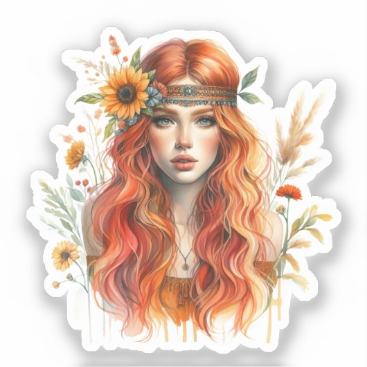 Boho Girl AI Kunst Boheemse Mode Sticker (Voorkant)