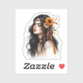 Boho Girl AI Kunst Boheemse Mode Sticker (Vel)