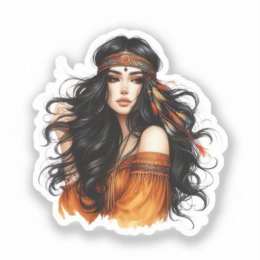 Boho Girl AI Kunst Boheemse Mode Sticker (Voorkant)