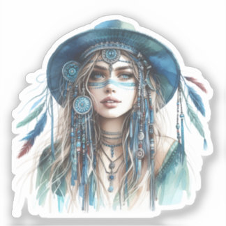Boho Girl AI Kunst Boheemse Mode Sticker