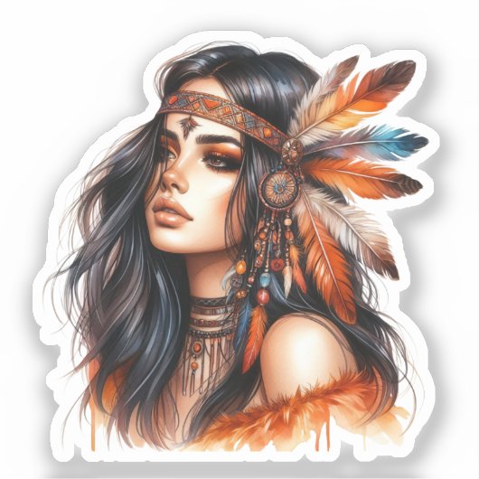 Boho Girl AI Kunst Boheemse Mode Sticker (Voorkant)
