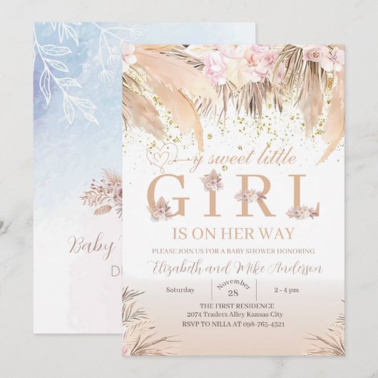 Boho Girl Baby shower Invitation Kaart (Voorkant / Achterkant)