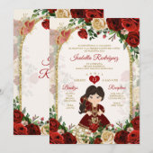 Boho Girl Bourgondië Tres Años Bautizo 3e verjaar Kaart (Voorkant / Achterkant)