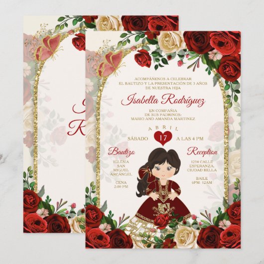 Boho Girl Bourgondië Tres Años Bautizo 3e verjaar Kaart (Voorkant / Achterkant)