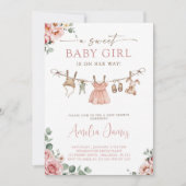 Boho Girl Clothesline Baby Shower Invitation Kaart (Voorkant)