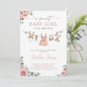 Boho Girl Clothesline Baby Shower Invitation Kaart (Staand voorkant)