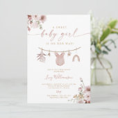 Boho Girl Clothesline Baby shower Invitation Sweet Kaart (Staand voorkant)