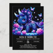 Boho Girl Dinosaur Digitale Verjaardag Kaart (Voorkant / Achterkant)