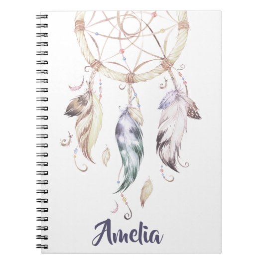 Boho Girl Feather Dream Catcher Custom Journal Notitieboek (Voorkant)