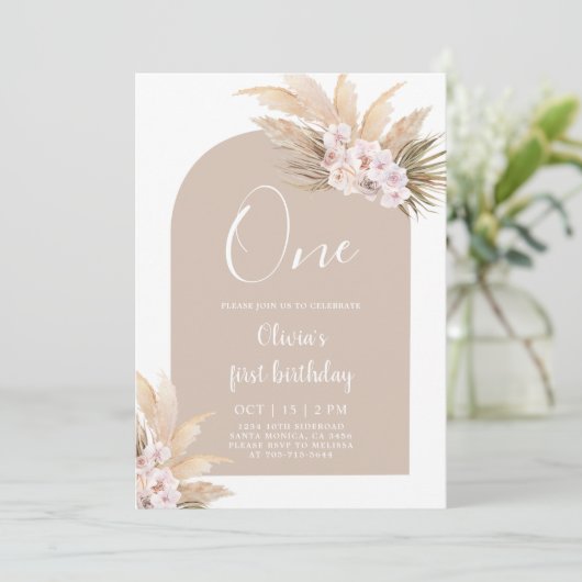 Boho Girl First Birthday Party Invitation Kaart (Staand voorkant)