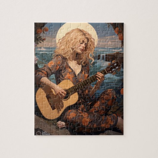 Boho Girl speelt 's nachts gitaar Legpuzzel (Verticaal)