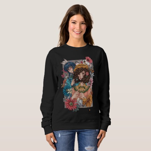 Boho Girl with Floral Sweatshirt (Voorkant volledig)