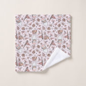 Boho Girly Pink Santa Christmas Doodles Bad Handdoek (Wasdoekje)