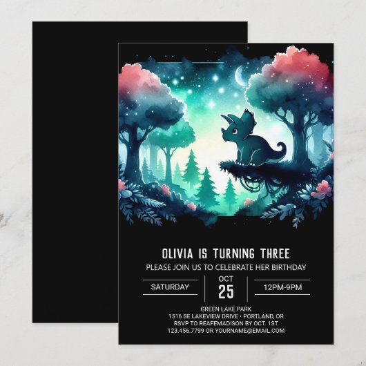 Boho Girly Triceratops Verjaardag Kaart (Voorkant / Achterkant)