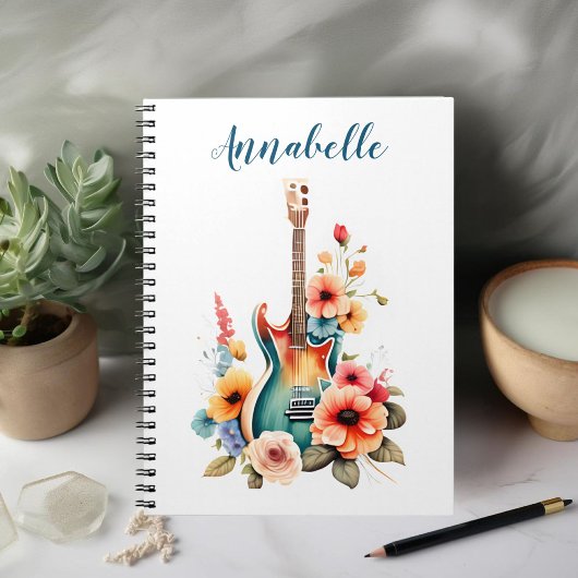 Boho Gitaar met Bloemen Notitieboek