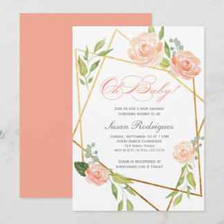 Boho Glam Baby shower Invitation Gold Floral Kaart