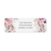 Boho Glam Bloemen Geweien & Veren Rustiek Etiket (Voorkant)