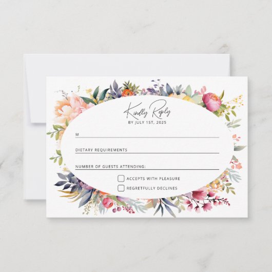 Boho glam bruiloft RSVP - watercolor pioenrozen (Voorkant)