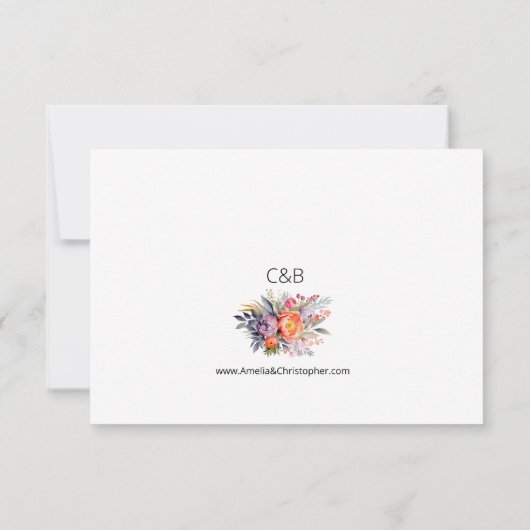 Boho glam bruiloft RSVP - watercolor pioenrozen (Achterkant)