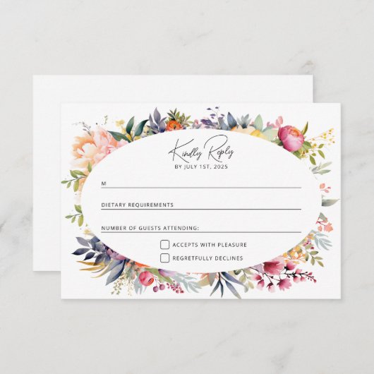 Boho glam bruiloft RSVP - watercolor pioenrozen (Voorkant / Achterkant)
