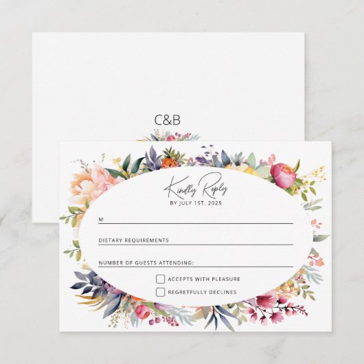 Boho glam bruiloft RSVP - waterverf pioenrozen Kaartje (Voorkant / Achterkant)